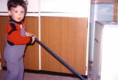 Aged 2  - washing the floor